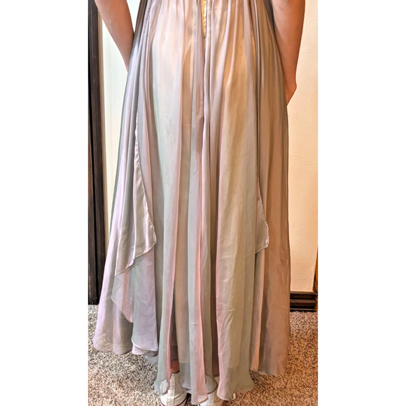 Jovani Strapless Beaded Empire Chiffon Evening Prom Dress Gown – Taupe/Lilac – 6 - Picture 6 of 7